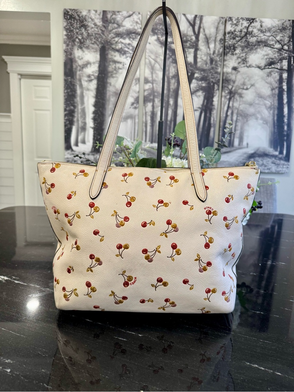 🍒COACH City Tote in Glitter Cherry Print Pebbled Leather (Style 27502) - Picture 2 of 16
